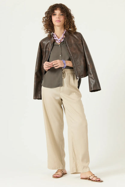 Pantalon Mujer Lyocell Straight Beige