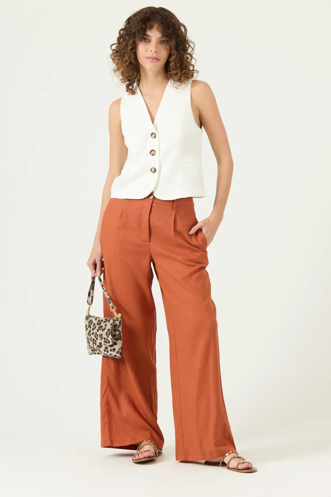 Pantalon Mujer Wide Leg Terracota