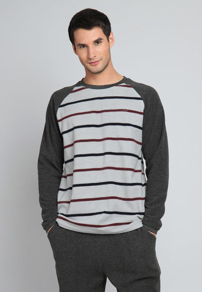 Pijama Hombre De Polar a Rayas Gris