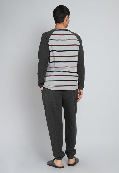 Pijama Hombre De Polar a Rayas Gris