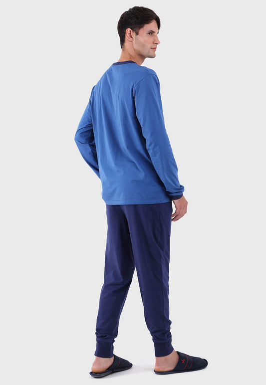 Pijama Hombre Largo Cuello Redondo Azul