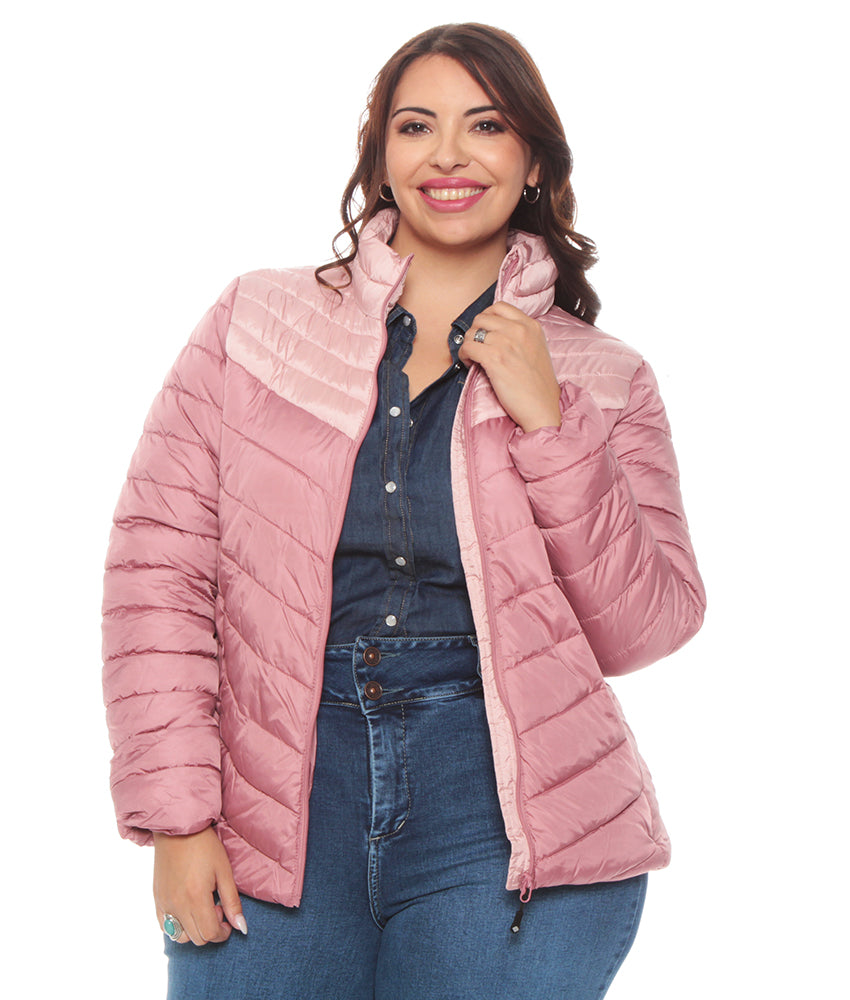 Parka Mujer Manga Larga Bi Color Rosa