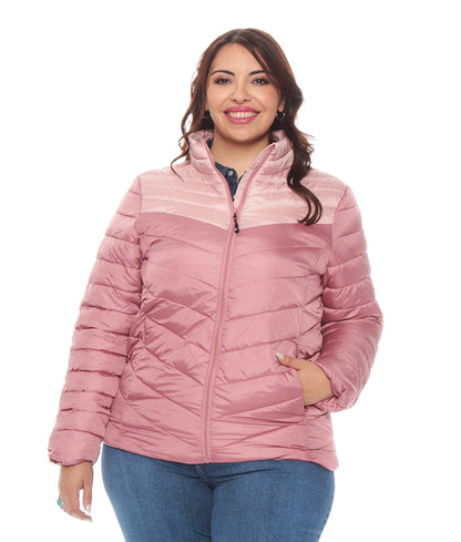 Parka Mujer Manga Larga Bi Color Rosa