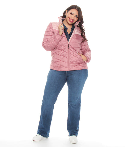 Parka Mujer Manga Larga Bi Color Rosa