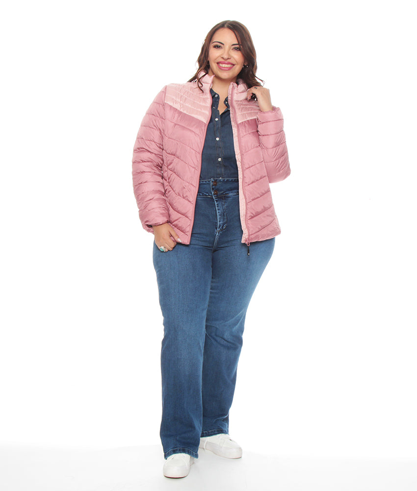 Parka Mujer Manga Larga Bi Color Rosa