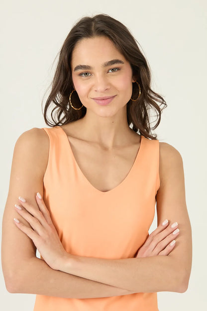 Polera Mujer Sin Mangas Escote En V Naranja