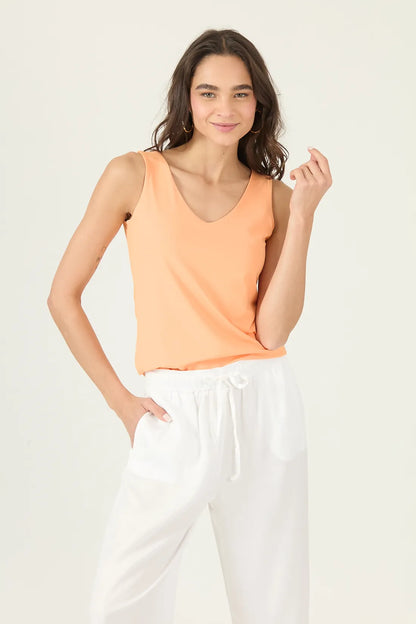 Polera Mujer Sin Mangas Escote En V Naranja