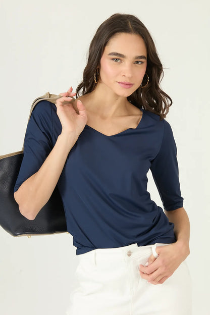 Polera Mujer Manga 3/4 Azul Marino