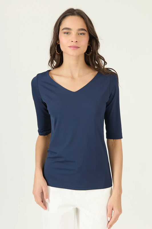 Polera Mujer Manga 3/4 Azul Marino