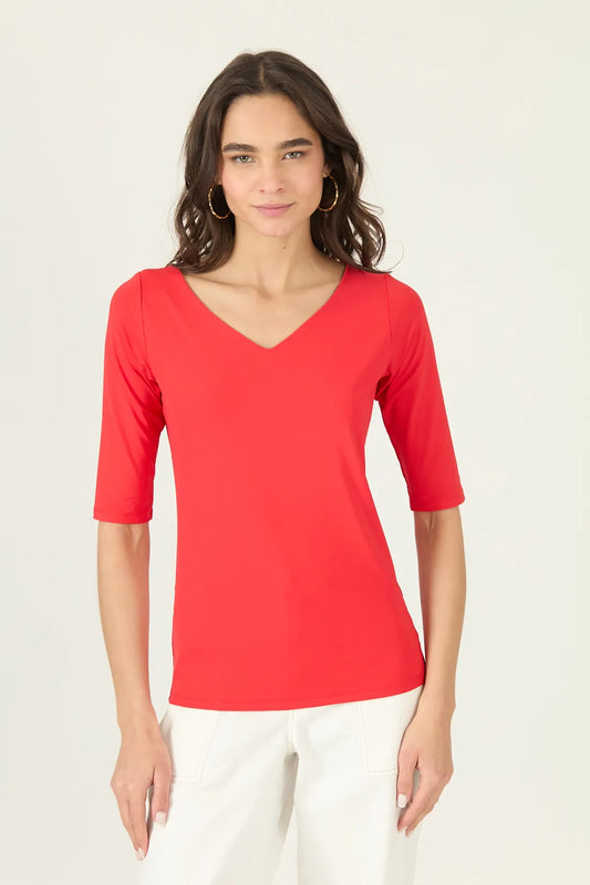 Polera Mujer Manga 3/4 Rojo