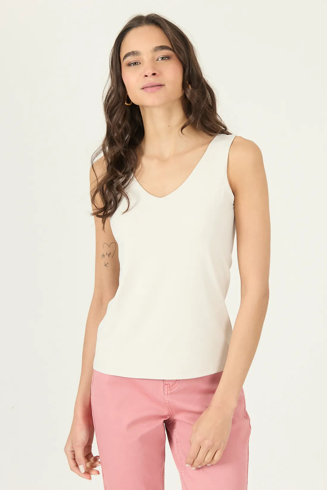 Polera Mujer Sin Mangas Escote En V Beige