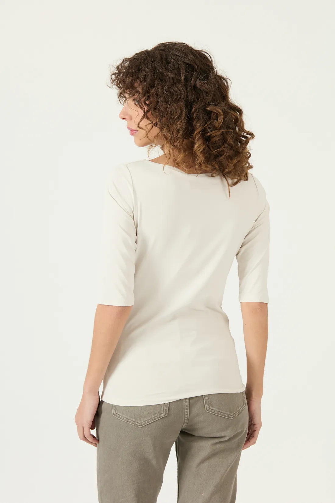 Polera Mujer Manga 3/4 Escote V Beige