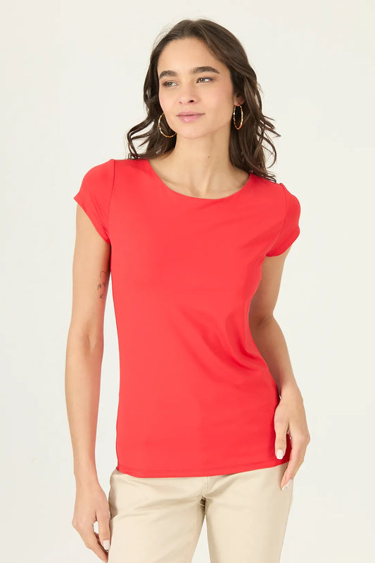 Polera Mujer Manga Corta Roja