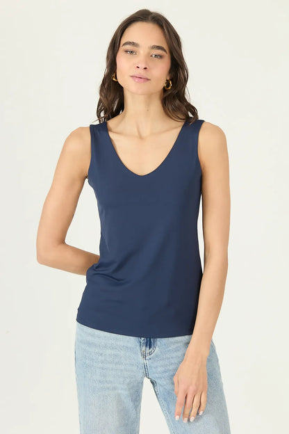 Polera Mujer Sin Mangas Escote En V Azul Marino