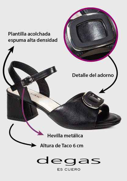 Sandalia Mujer Cuero Vaniria Negro