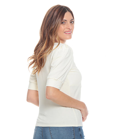 Polera Mujer Manga 3/4 Solida Escote Con Argolla Busto Forrado Hueso