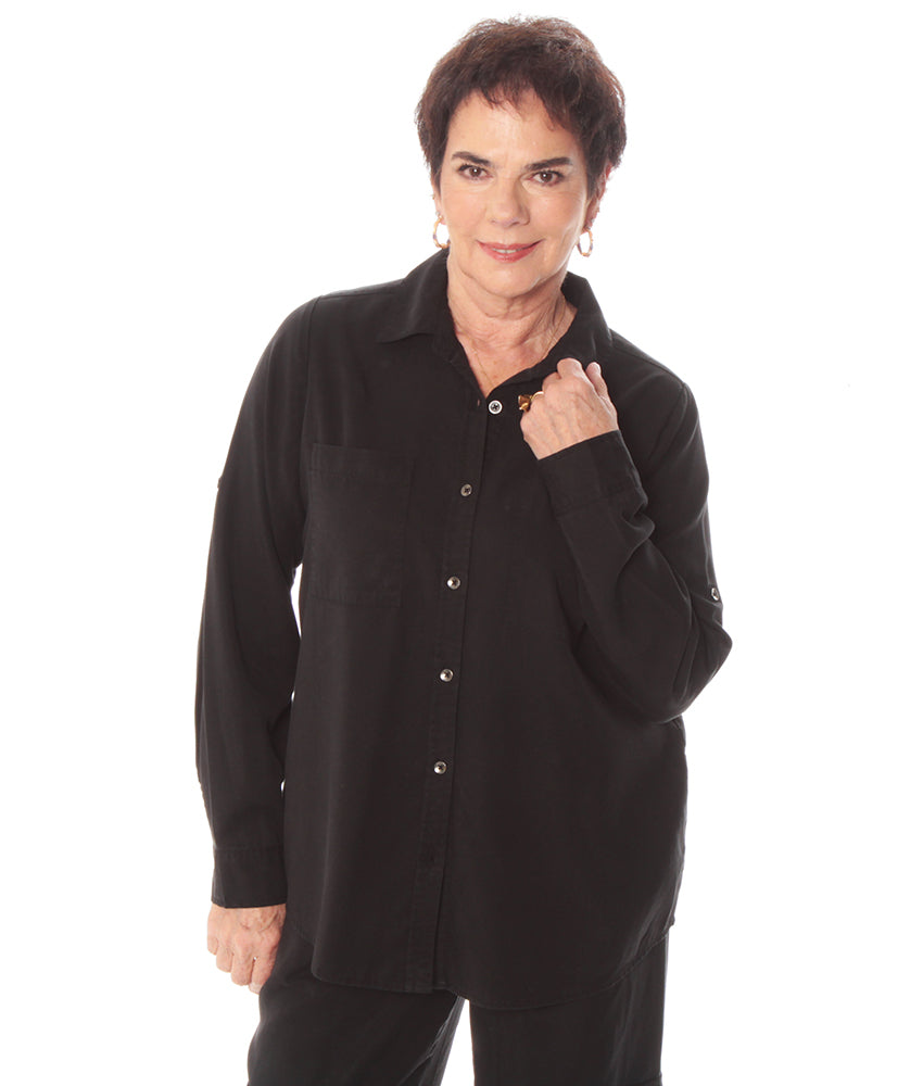 Blusa Mujer M/L Tencel Con Bolsillo Delantero Mujer Negro