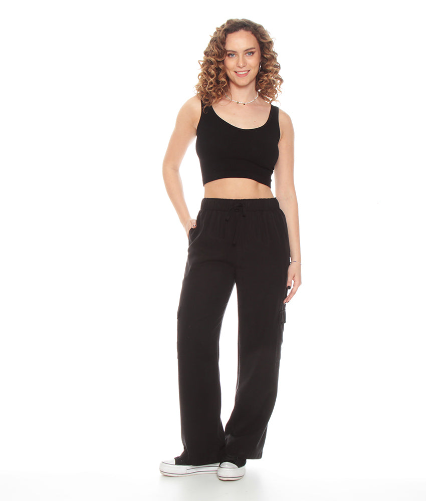 Pantalón Mujer Cargo Lyocell Negro