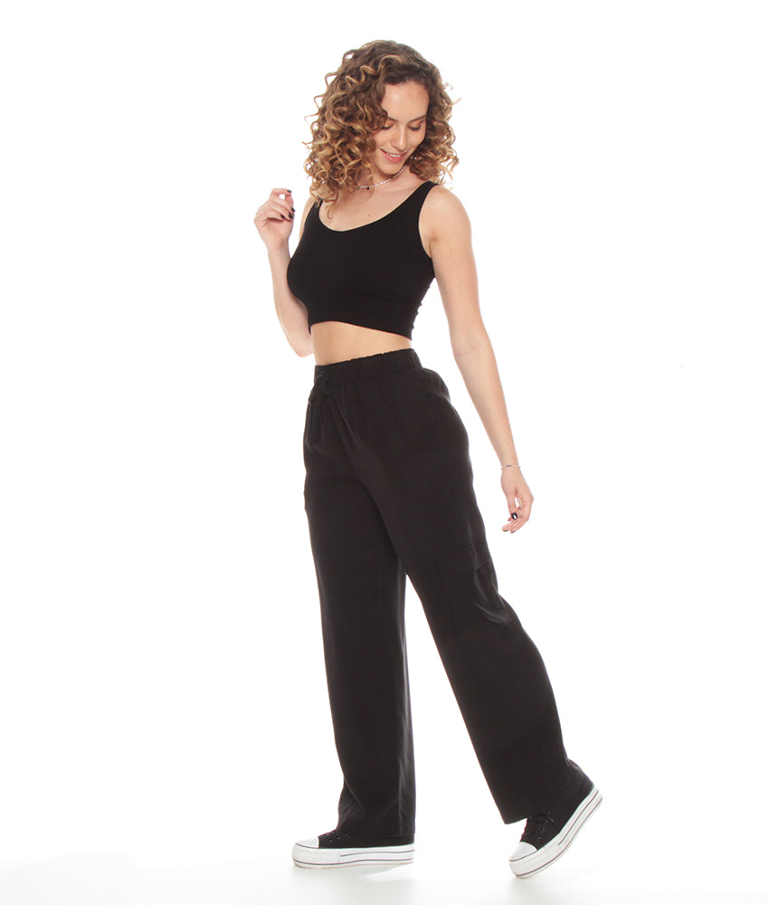 Pantalón Mujer Cargo Lyocell Negro