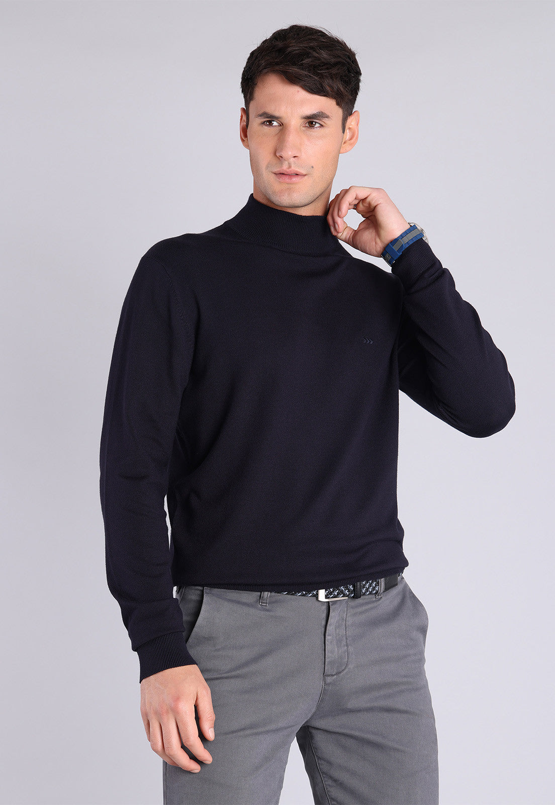 Sweater Hombre Cuello Alto Azul