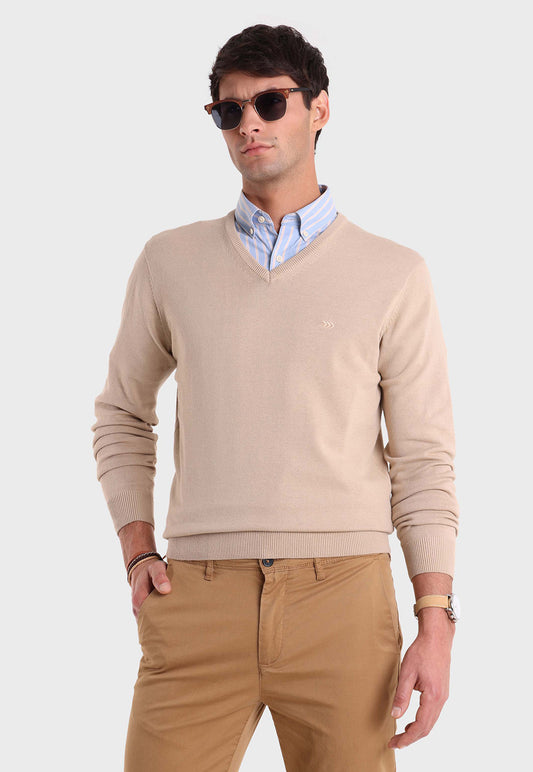 Sweater Hombre Arrow Cuello V Beige