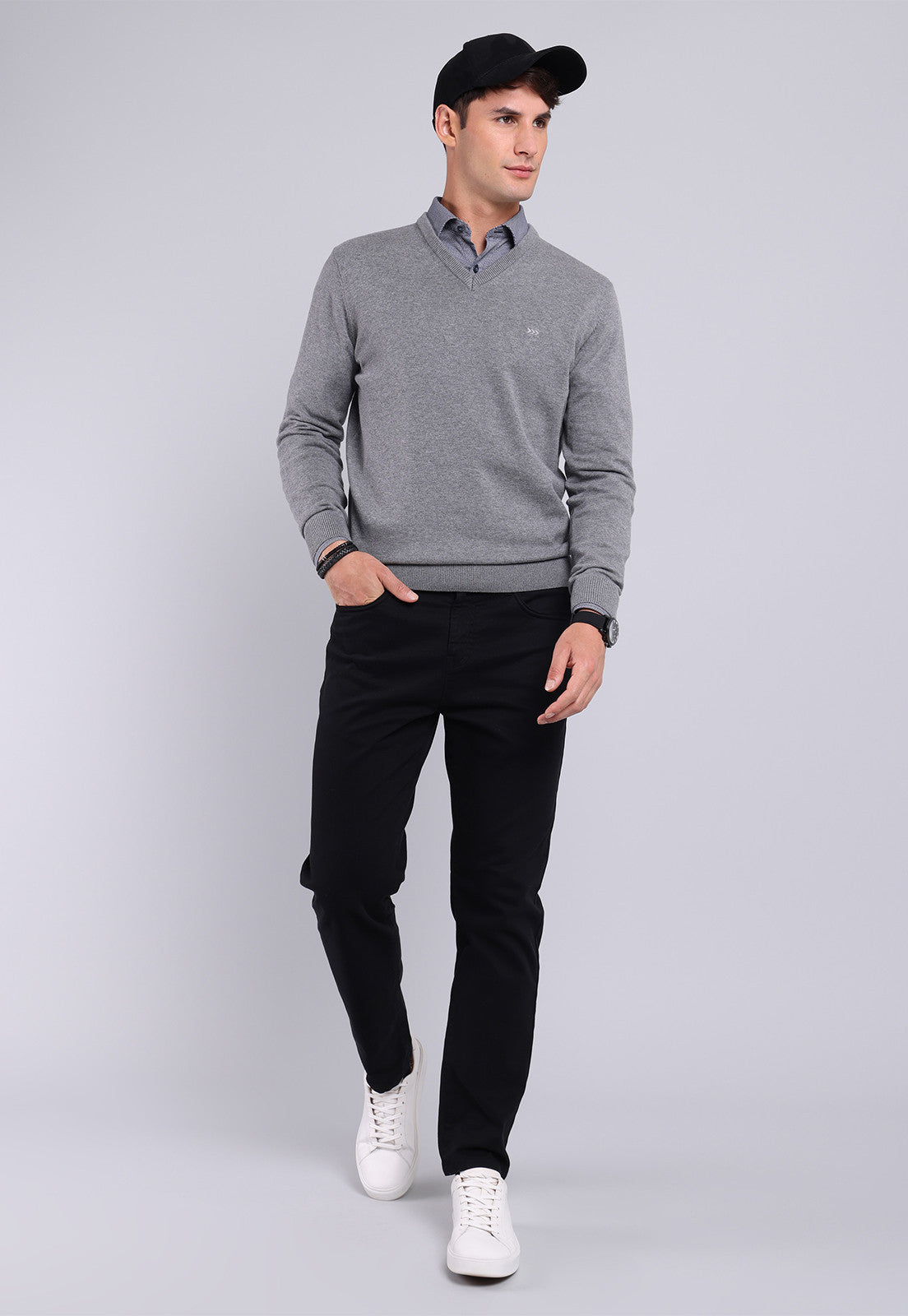 Sweater Hombre Cuello V Gris