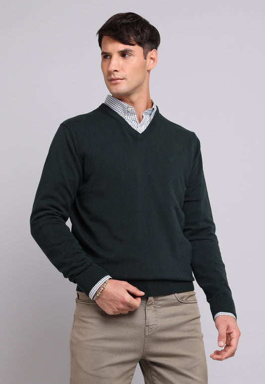 Sweater Hombre Cuello V Verde