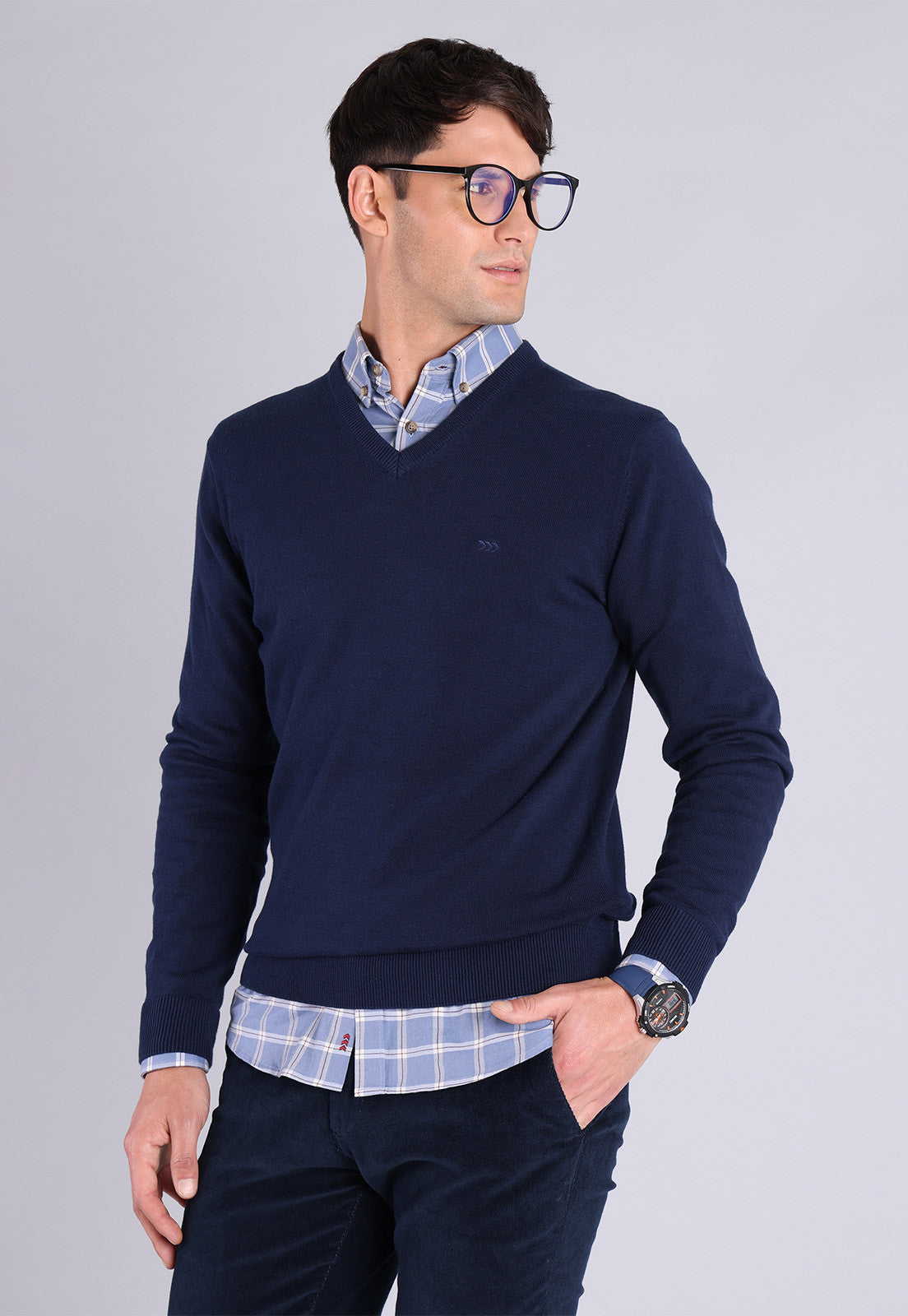 Sweater Hombre Cuello V Azul