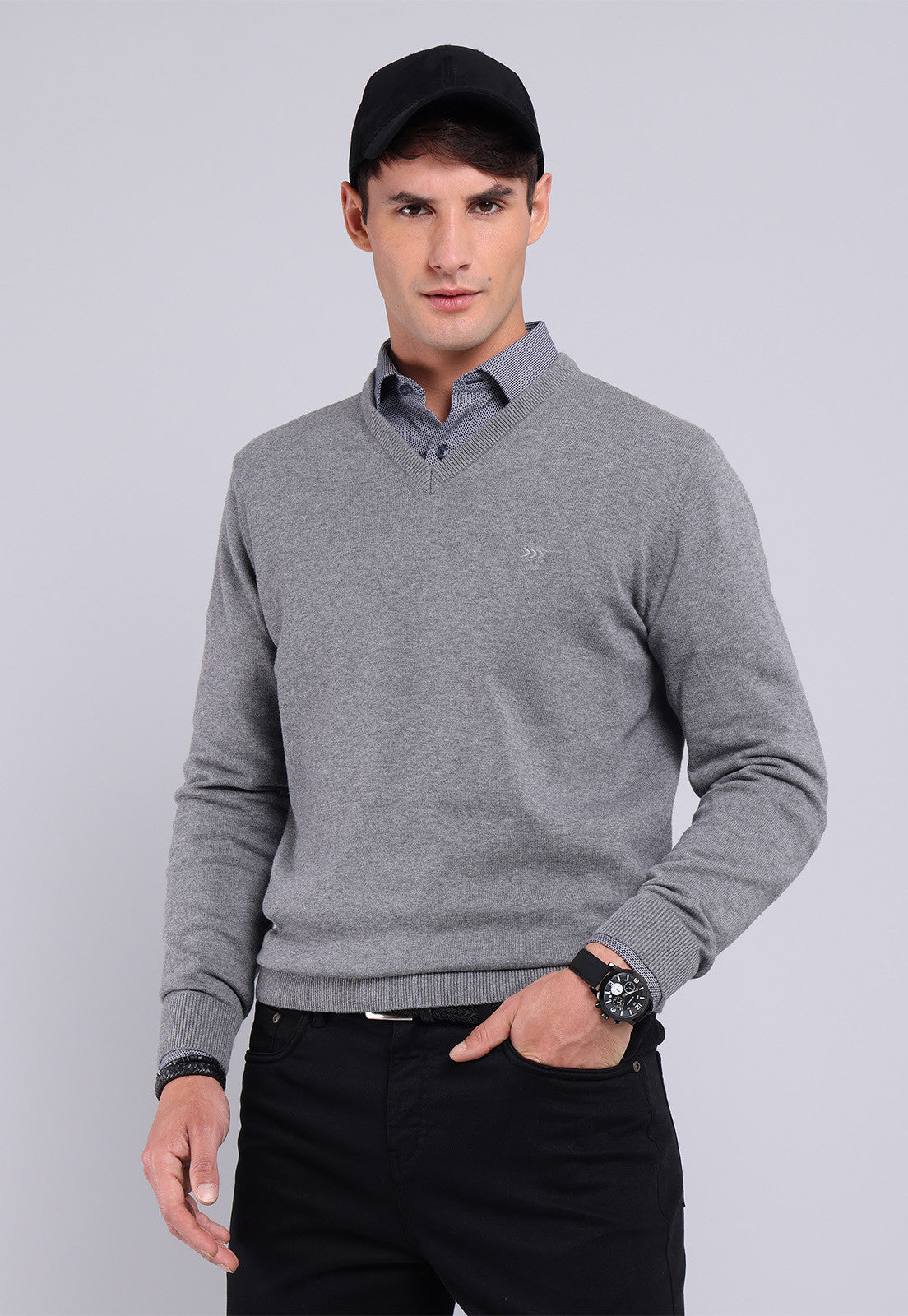 Sweater Hombre Cuello V Gris