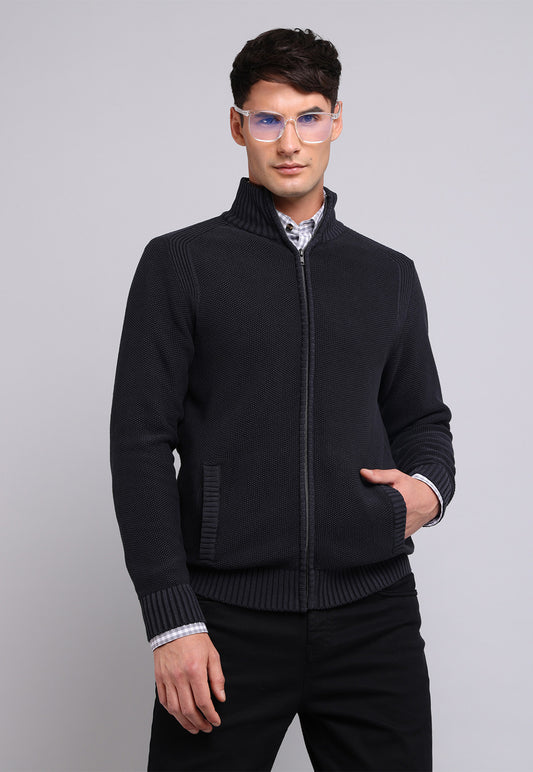 Sweater Full Zipper Stone Wash Azul Marino
