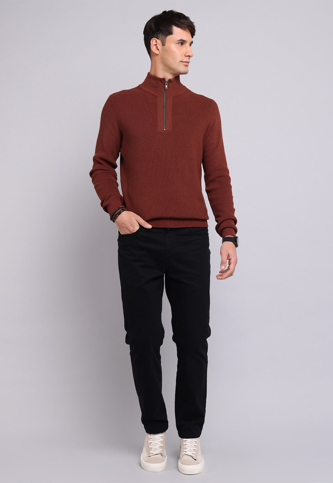 Sweater Hombre Half Zipper Burdeos