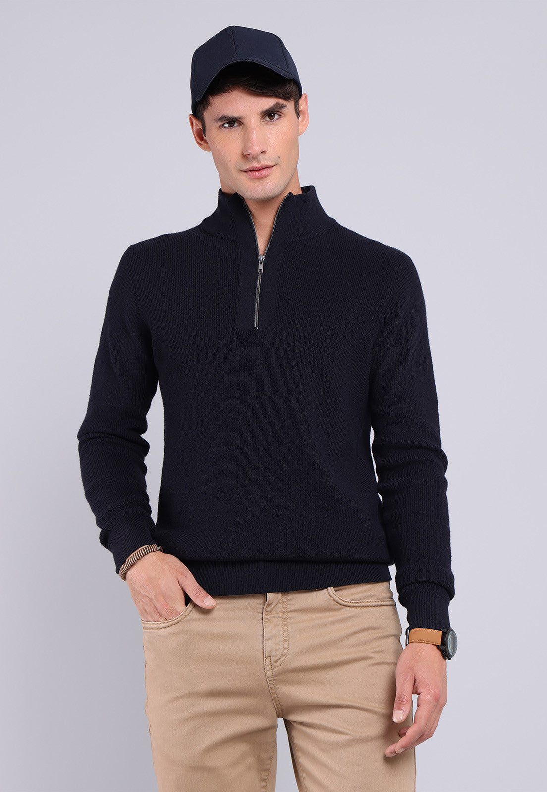 Sweater Hombre Half Zipper Azul