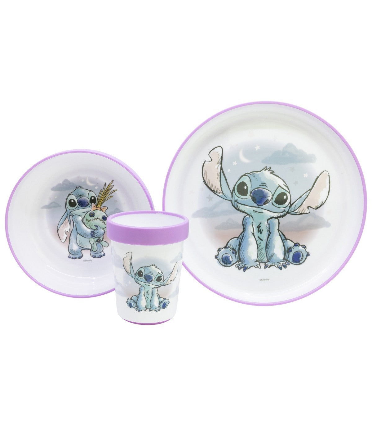 Set Stitch de Comida 3 Piezas Taza, Tazón y Plato Antideslizante