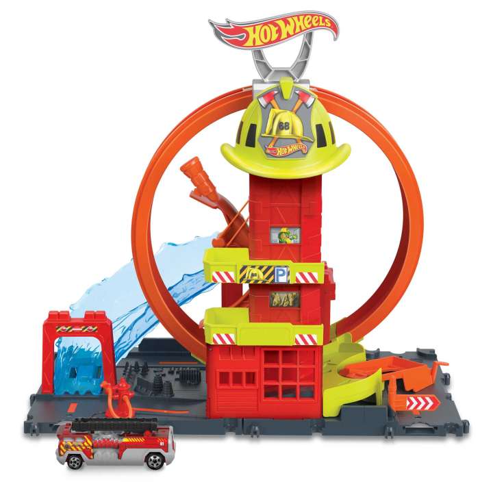 City pista de juguete súper estación de bomberos
