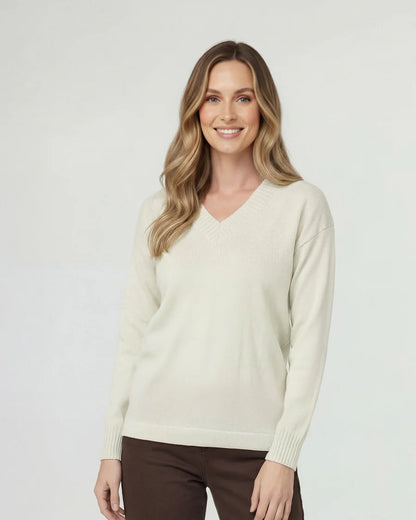 Sweater Mujer Giovanna Relaxed Cuello En V Manga Caída Crudo