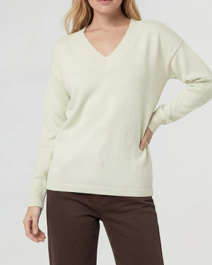 Sweater Mujer Giovanna Relaxed Cuello En V Manga Caída Crudo