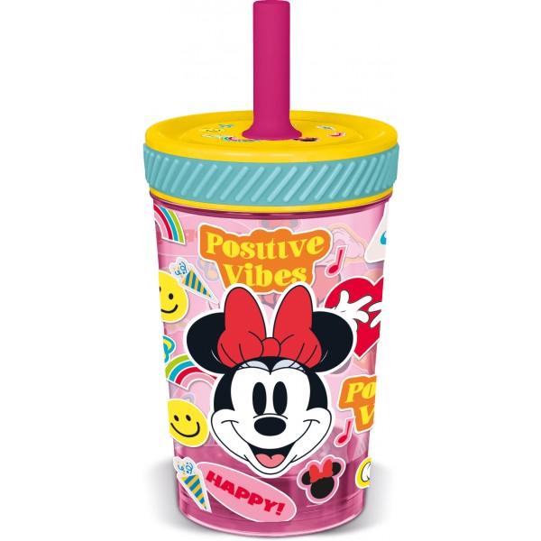 Vaso Antivuelco con Pajita de Silicona 370ml Minnie Rosa
