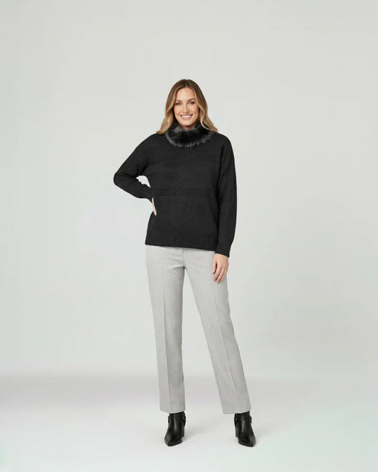 Sweater Mujer Giovanna Relaxed Cuello Redondo Pelos Manga Caída Negro