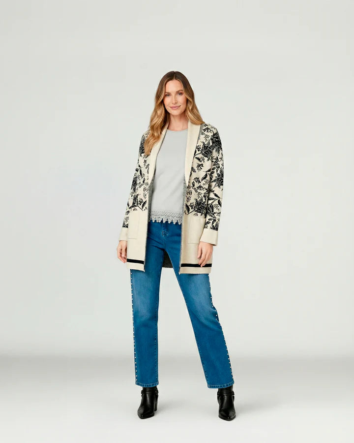 Cardigan Mujer Giovanna Relaxed Cuello Con Solapa Manga Caída Crudo