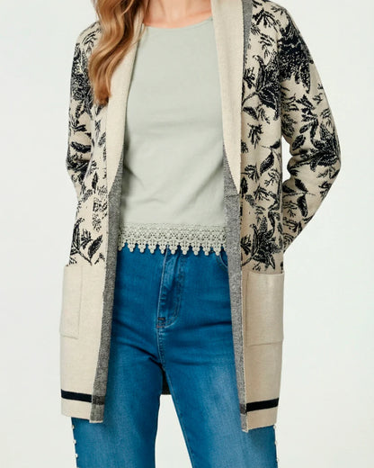 Cardigan Mujer Giovanna Relaxed Cuello Con Solapa Manga Caída Crudo