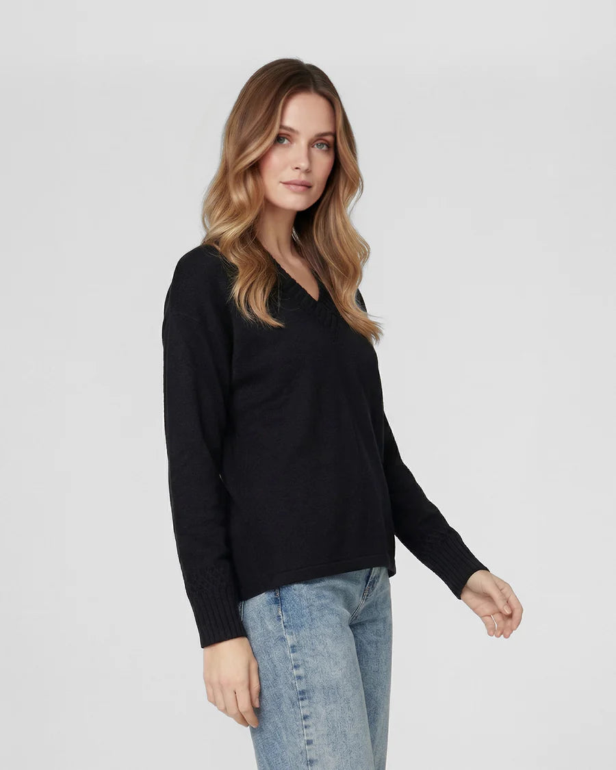 Sweater Mujer Giovanna Relaxed Cuello En V Manga Caída Negro