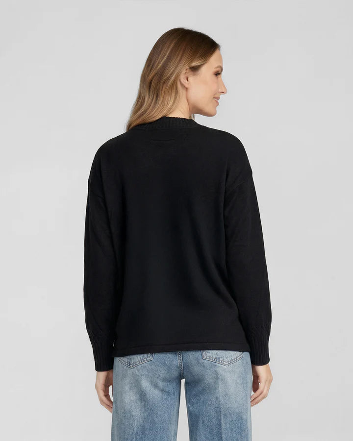 Sweater Mujer Giovanna Relaxed Cuello En V Manga Caída Negro