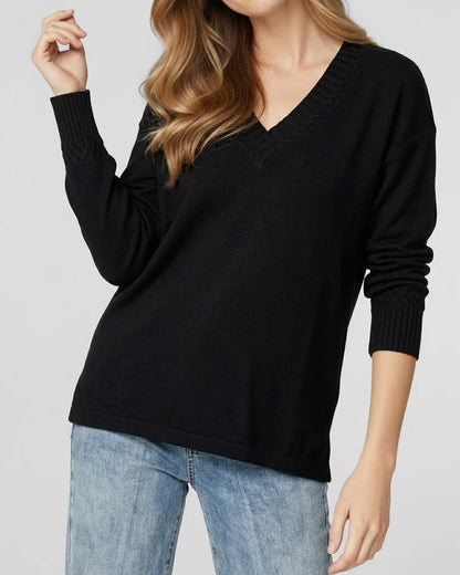 Sweater Mujer Giovanna Relaxed Cuello En V Manga Caída Negro