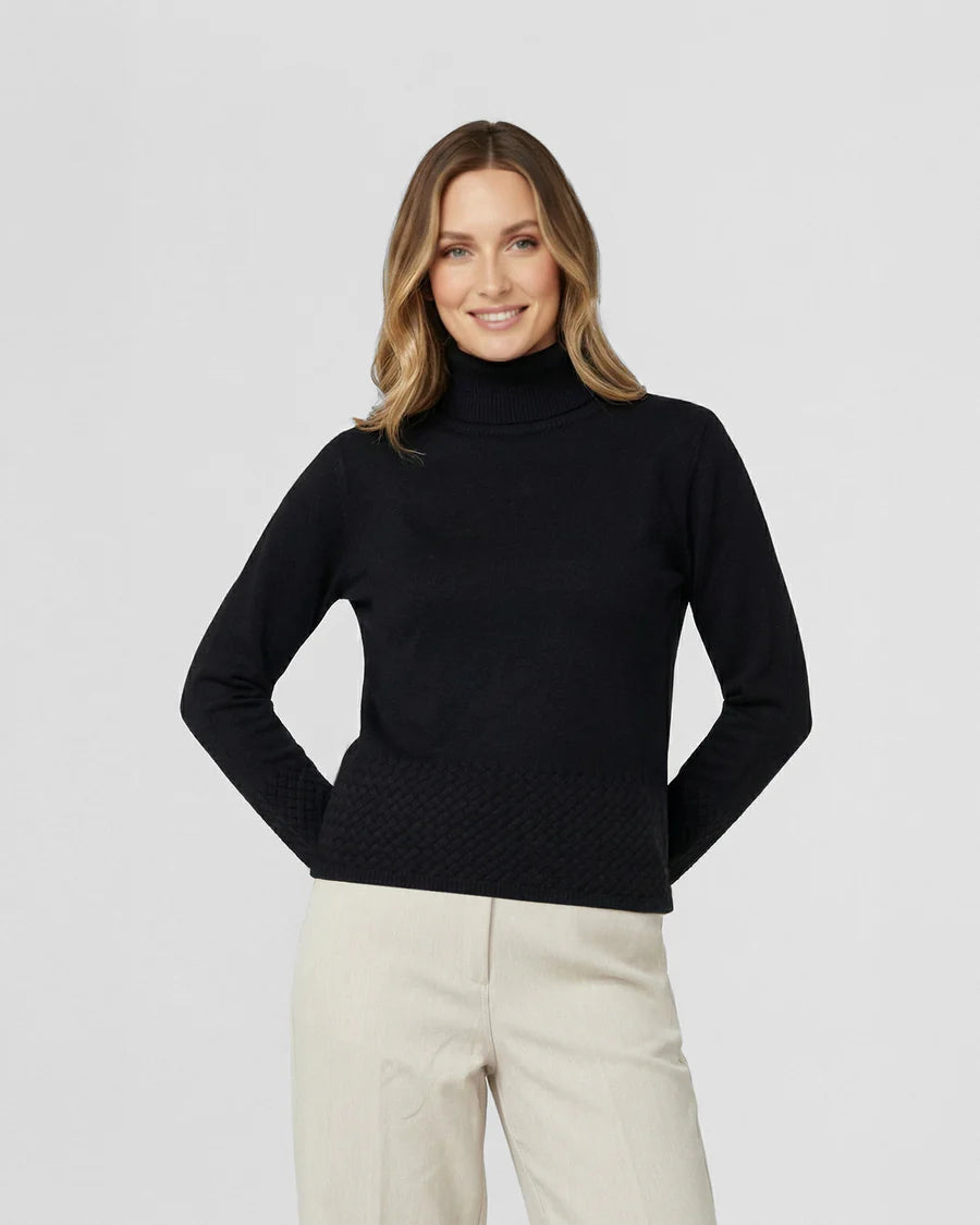 Sweater Mujer Lidia Relaxed Cuello Alto Redondo Manga Caída Negro