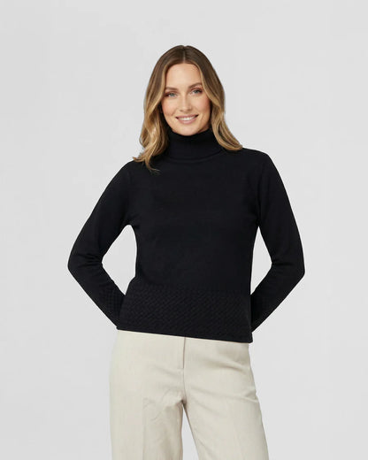 Sweater Mujer Lidia Relaxed Cuello Alto Redondo Manga Caída Negro