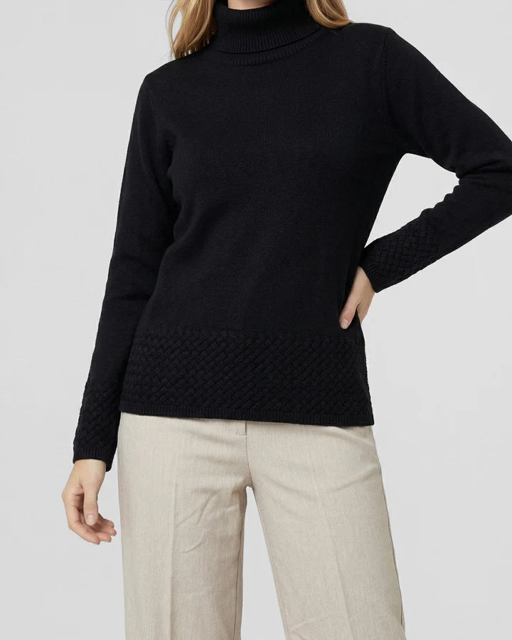 Sweater Mujer Lidia Relaxed Cuello Alto Redondo Manga Caída Negro