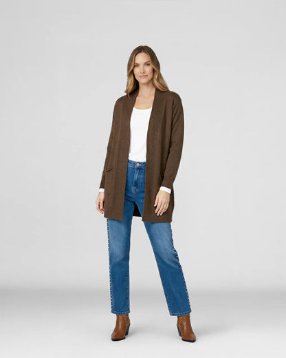 Cardigan Mujer Paola Relaxed Cuello Tipo Kimono Manga Caída Chocolate