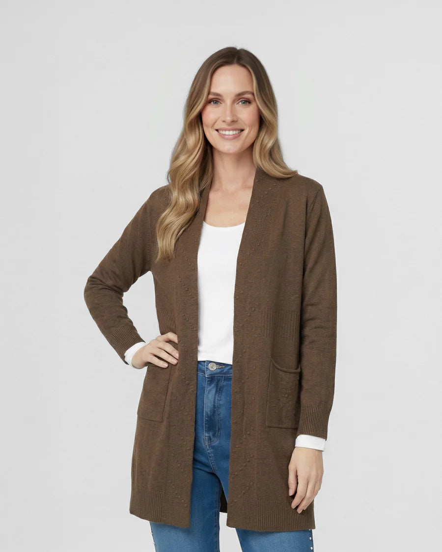 Cardigan Mujer Paola Relaxed Cuello Tipo Kimono Manga Caída Chocolate