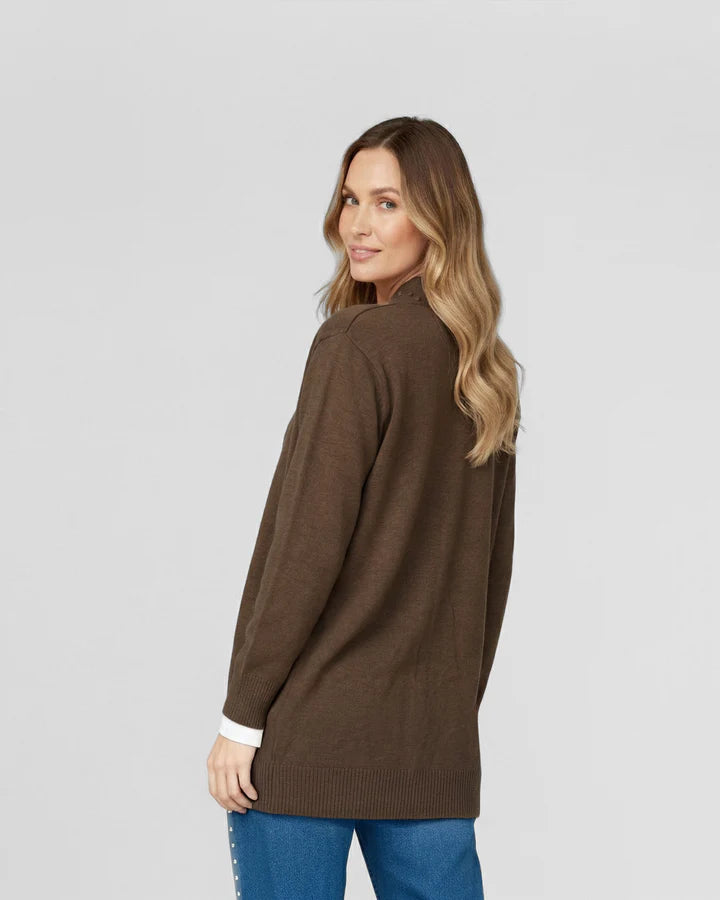 Cardigan Mujer Paola Relaxed Cuello Tipo Kimono Manga Caída Chocolate