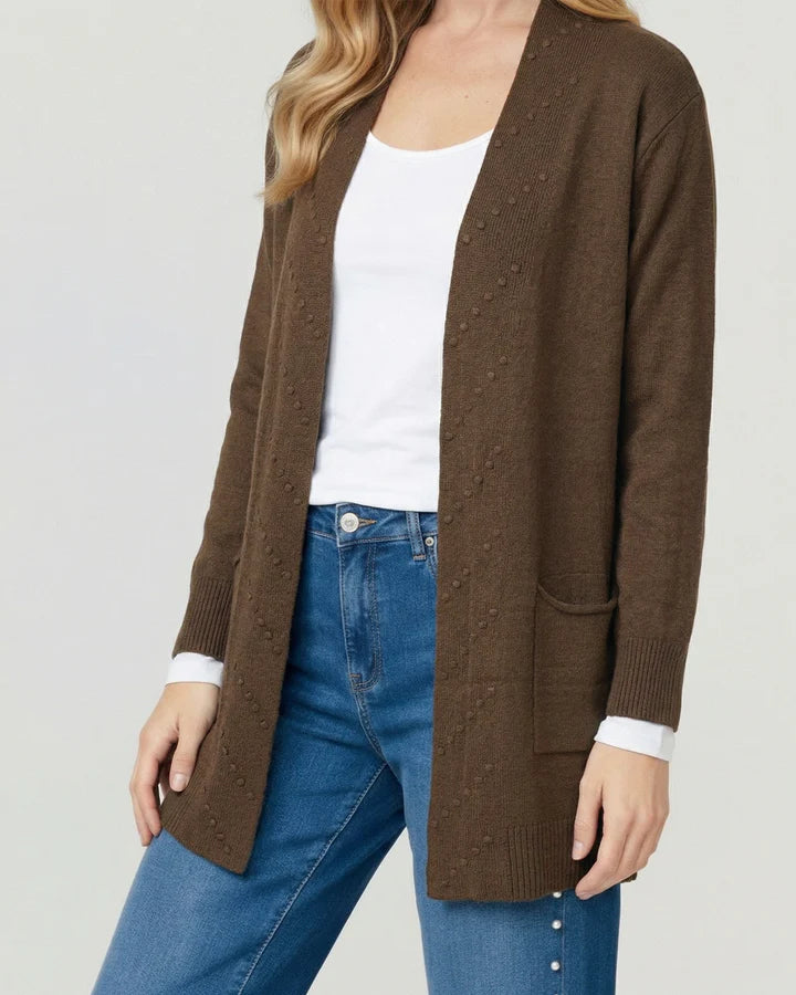 Cardigan Mujer Paola Relaxed Cuello Tipo Kimono Manga Caída Chocolate